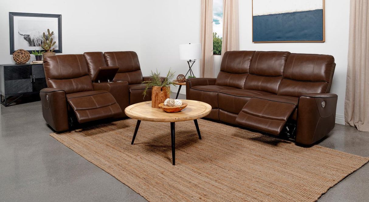 Greenfield Saddle Brown 2-Piece Upholstered Power Reclining Set by Coaster at Eve Furniture