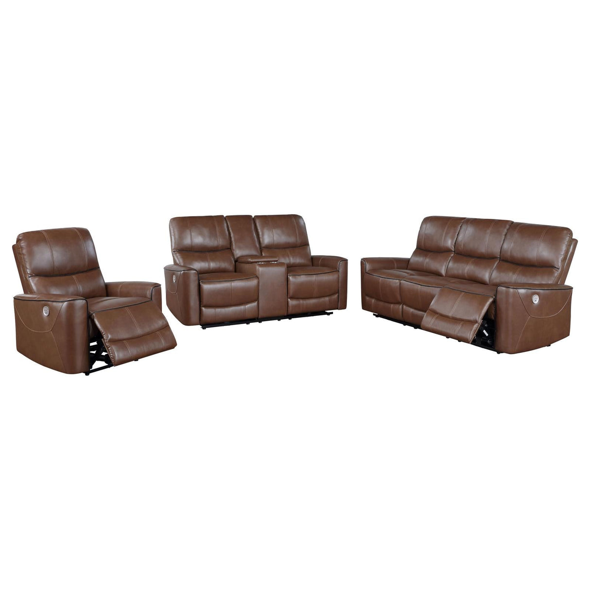 Greenfield Saddle Brown 3-Piece Upholstered Power Reclining Set by Coaster at Eve Furniture