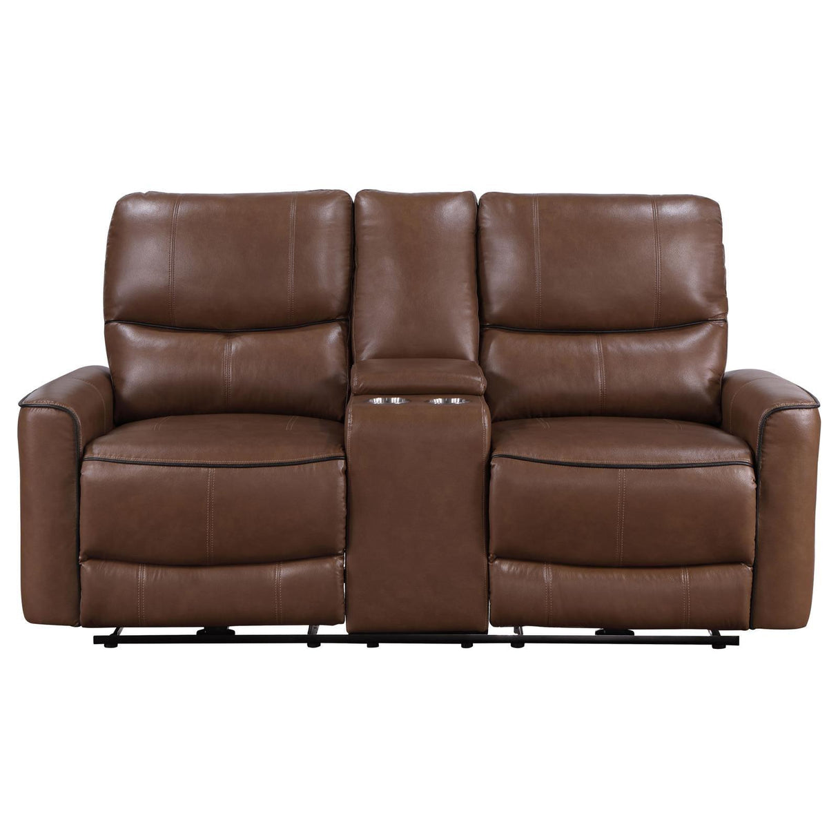 Greenfield Saddle Brown Upholstered Power Reclining Loveseat with Console by Coaster at Eve Furniture