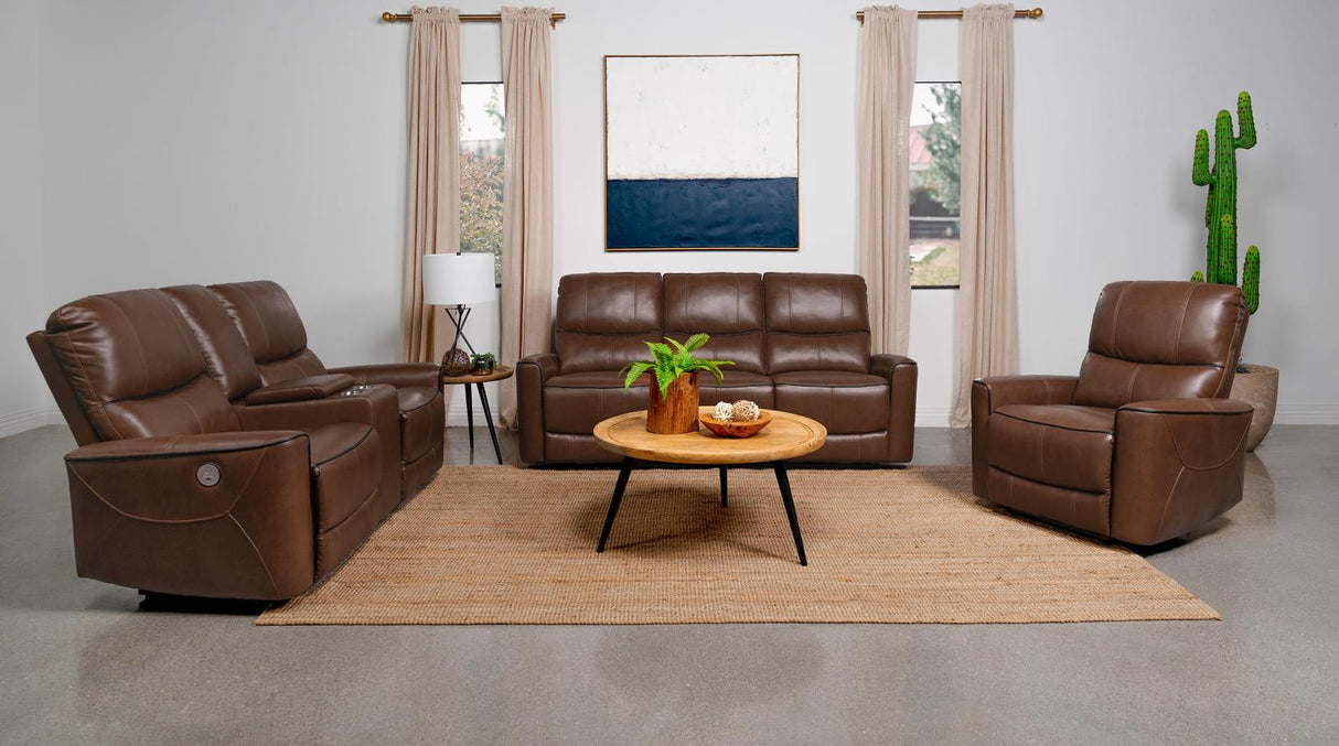 Greenfield Upholstered Power Reclining Sofa Saddle Brown by Coaster at Eve Furniture