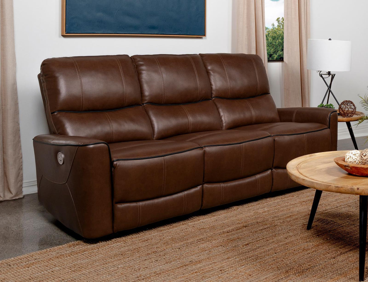 Greenfield Upholstered Power Reclining Sofa Saddle Brown by Coaster at Eve Furniture