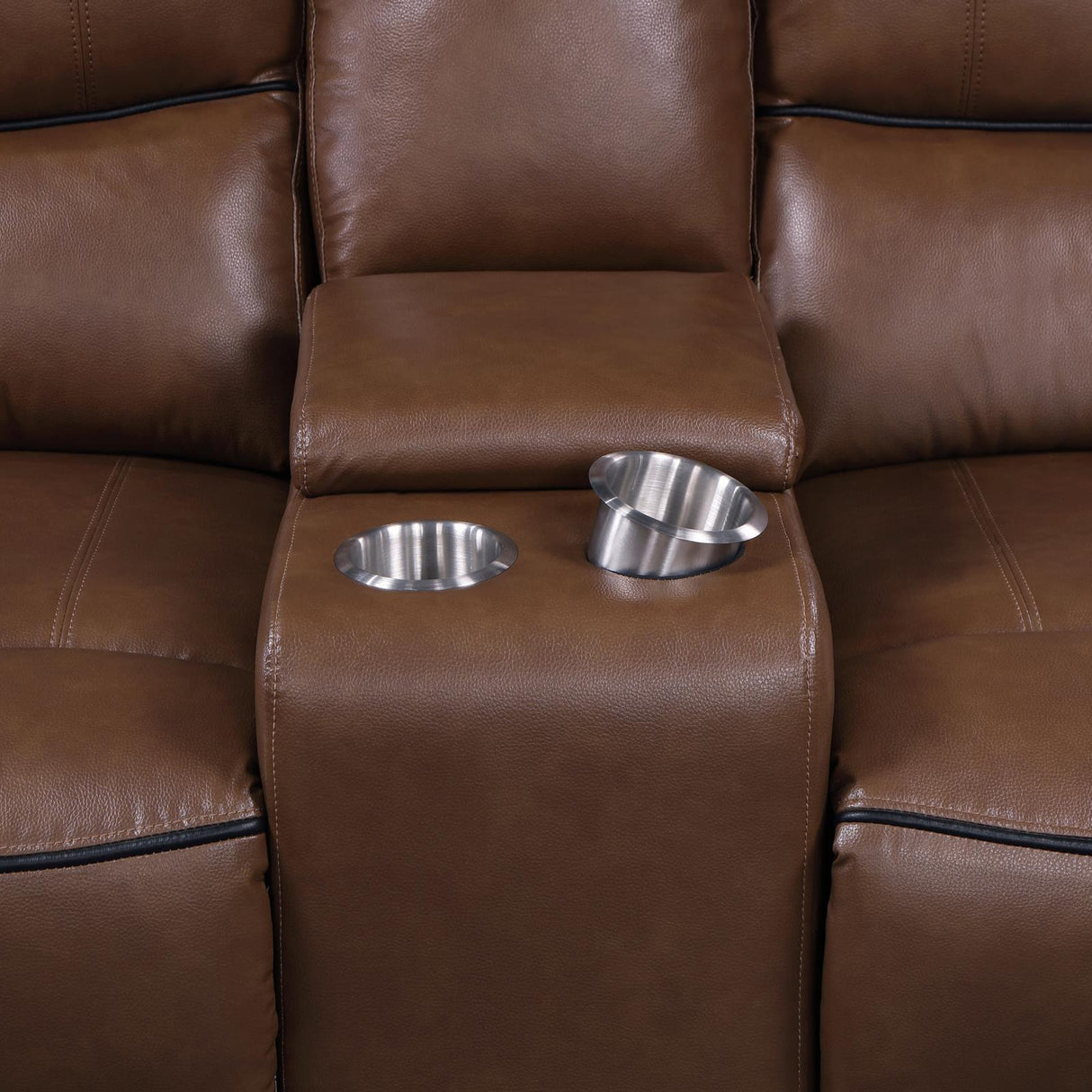 Greenfield Saddle Brown Upholstered Power Reclining Loveseat with Console by Coaster at Eve Furniture