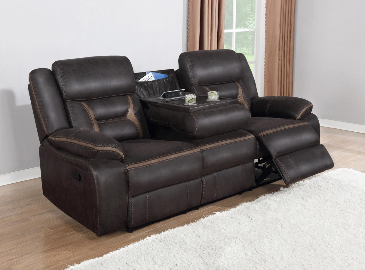 Greer Dark Brown Upholstered Tufted Reclining Living Room Set by Coaster at Eve Furniture