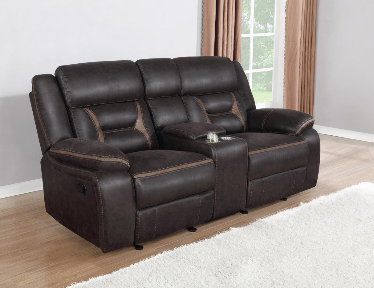 Greer Dark Brown Upholstered Tufted Reclining Living Room Set by Coaster at Eve Furniture
