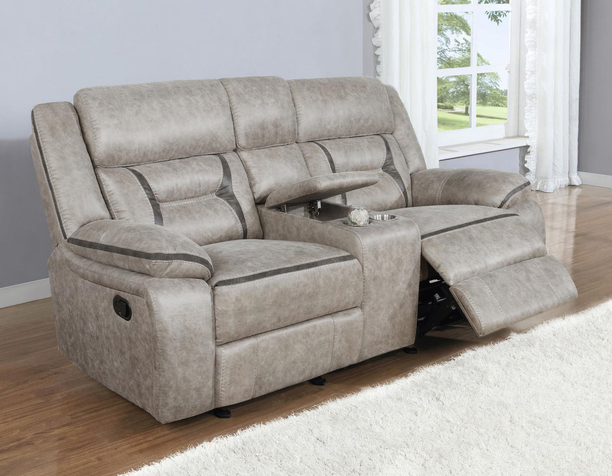 Greer Taupe Upholstered Tufted Reclining Living Room Set by Coaster at Eve Furniture