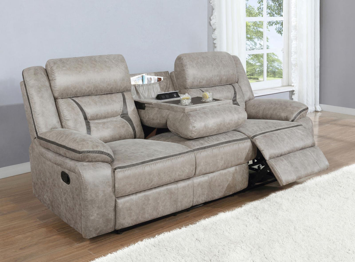 Greer Taupe Upholstered Tufted Reclining Living Room Set by Coaster at Eve Furniture
