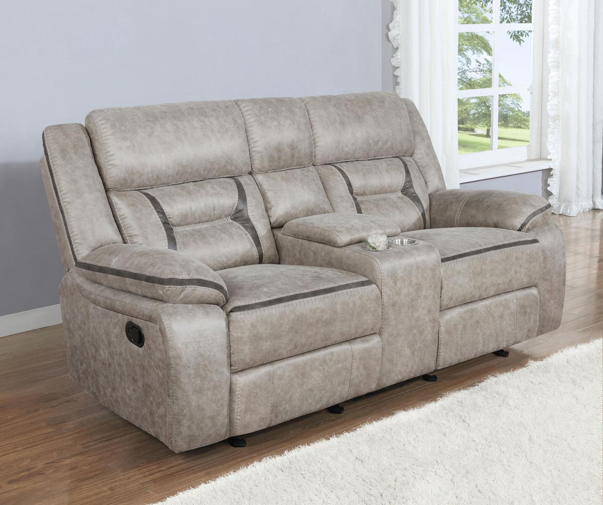Greer Taupe Upholstered Tufted Reclining Living Room Set by Coaster at Eve Furniture