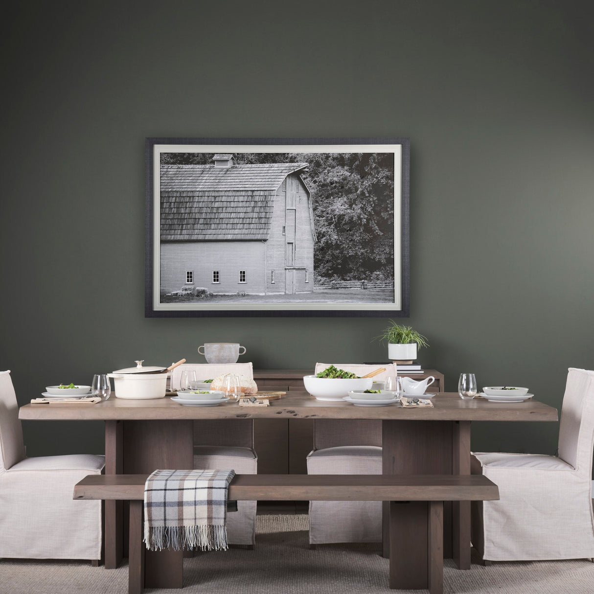 Grey & White Barn I by Mercana Studio Hand Embellished Textured Framed Photo Art Print Matted under by Mercana at Eve Furniture