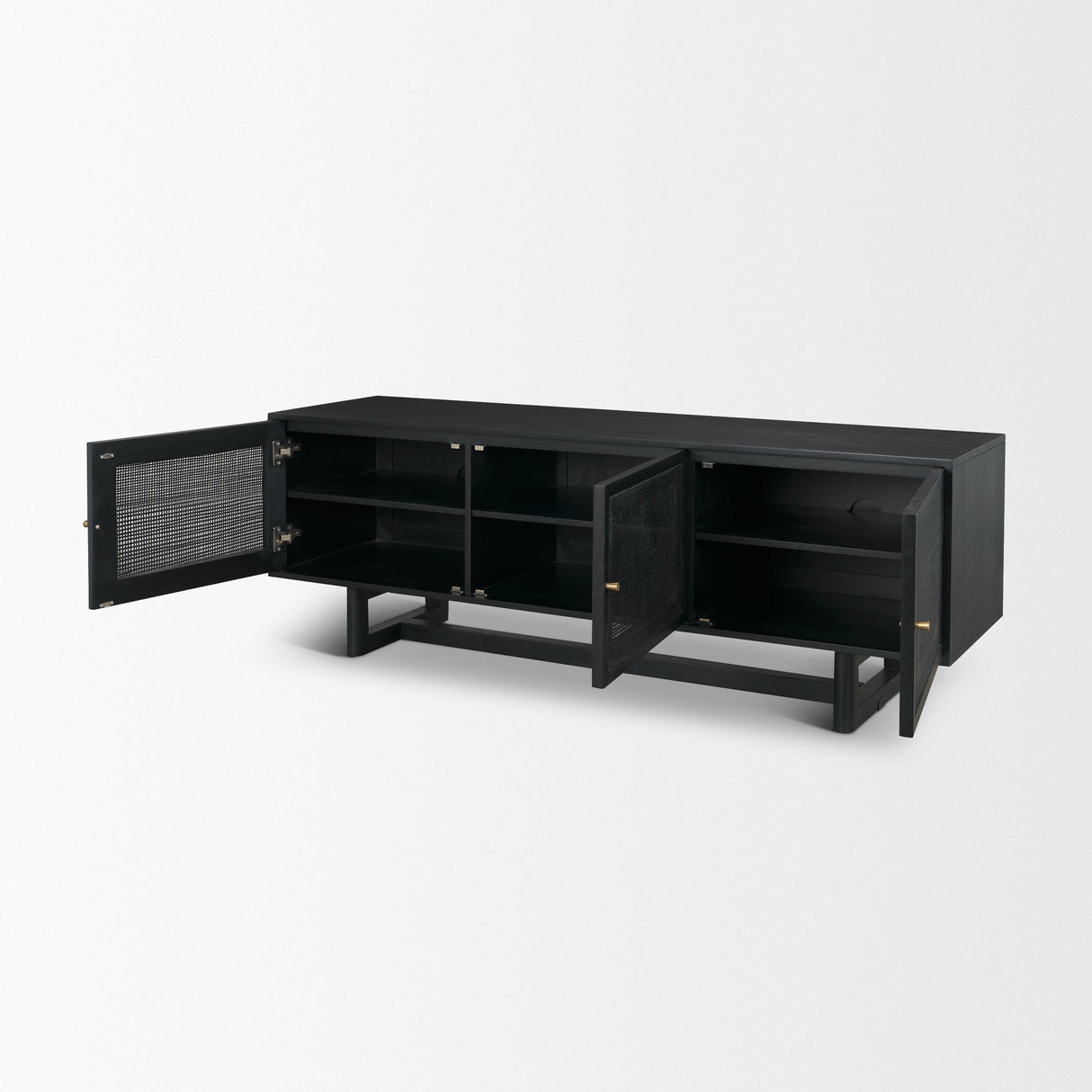 Grier Black Solid Wood W/ Black Cane Media Console by Mercana at Eve Furniture