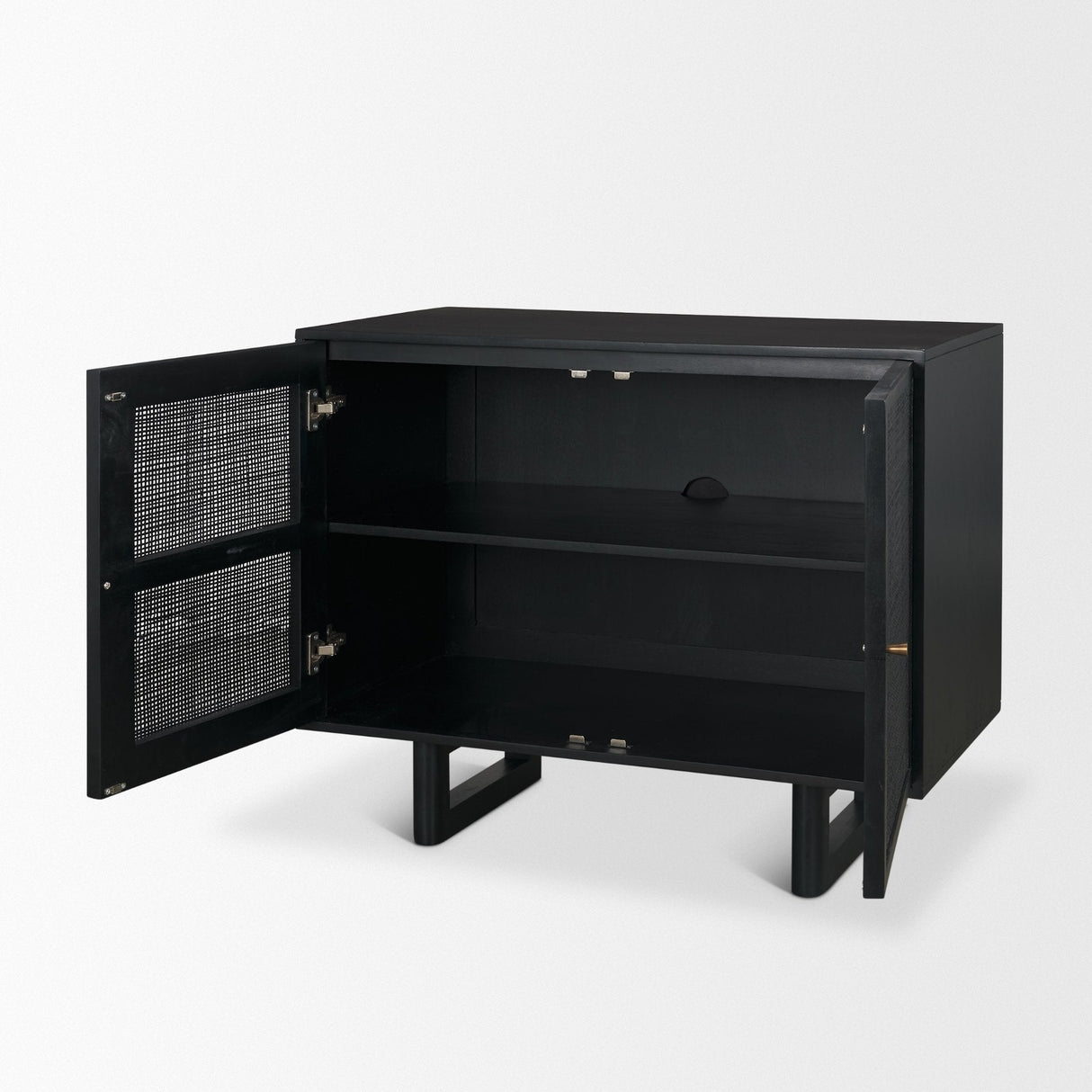 Grier Matte Black Stained Wood w/ Black Cane Accent Cabinet by Mercana at Eve Furniture