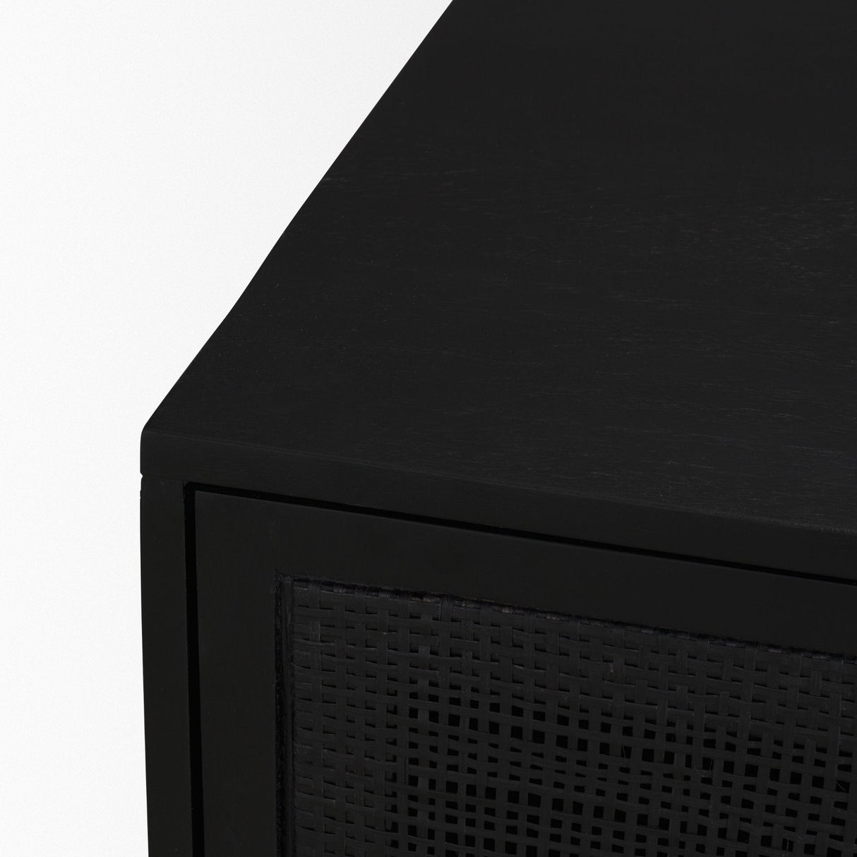 Grier Matte Black Stained Wood w/ Black Cane Accent Cabinet by Mercana at Eve Furniture