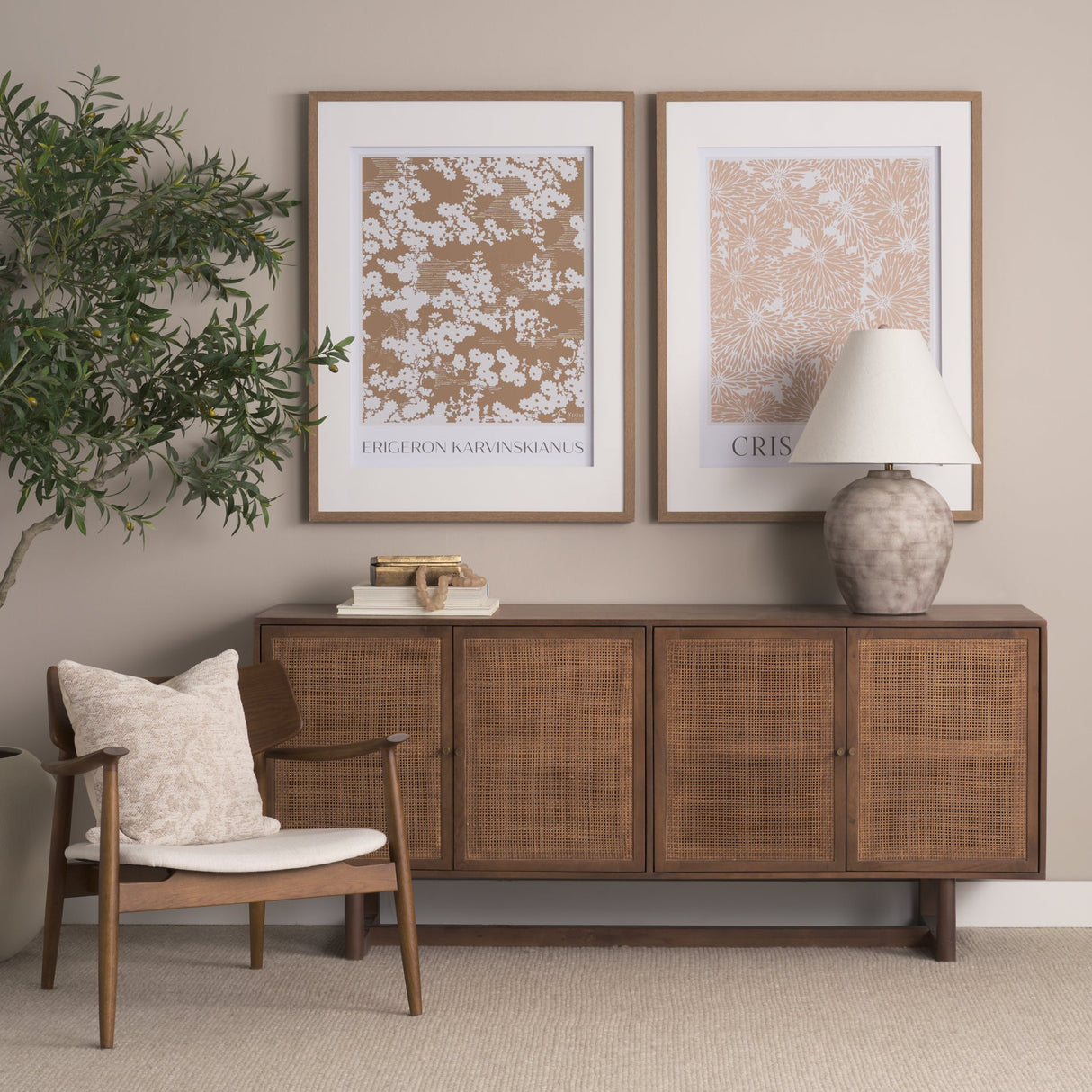 Grier Medium Brown Solid Wood W/Cane Sideboard by Mercana at Eve Furniture