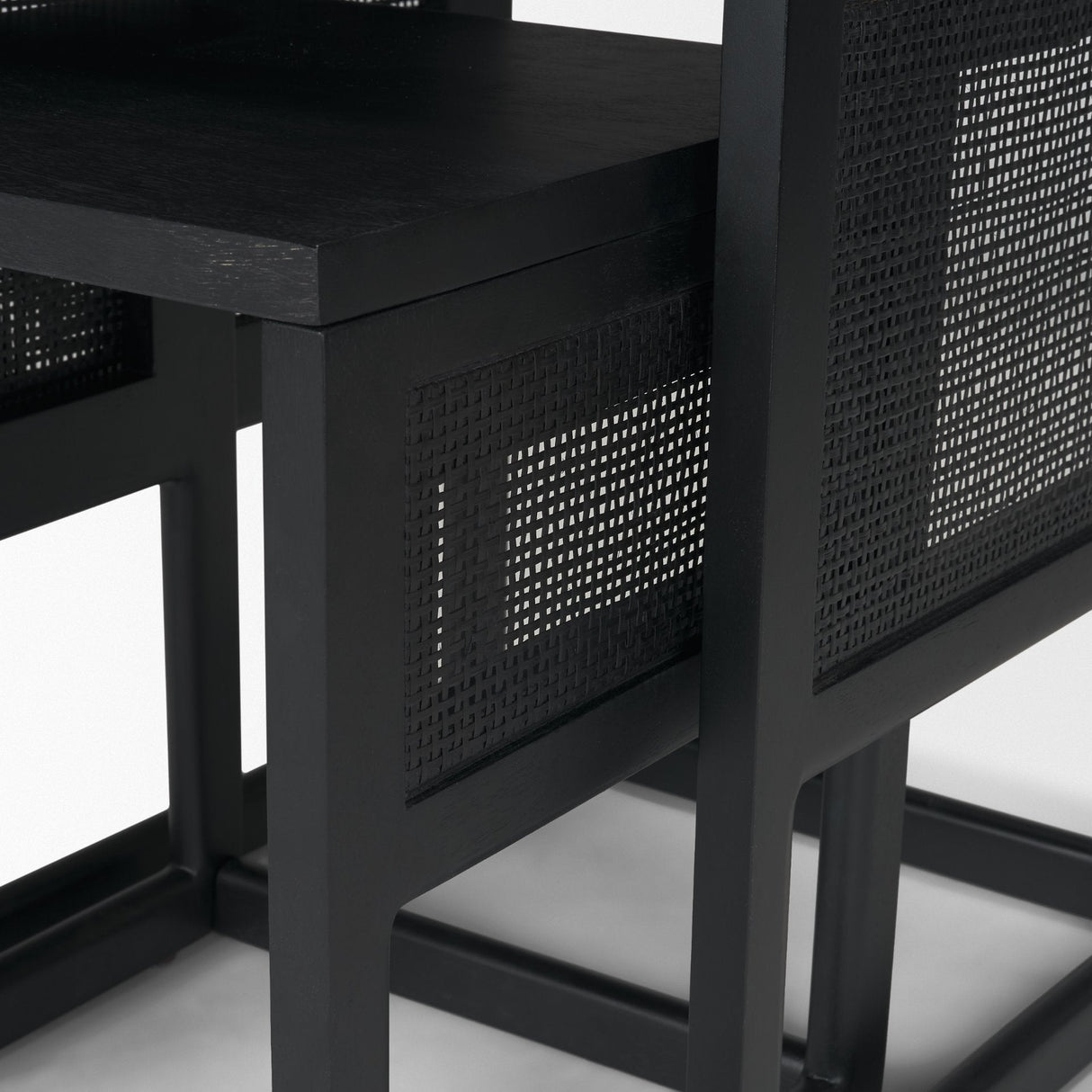 Grier Set of 2 Black Wood w/ Black Cane Nesting Accent Tables by Mercana at Eve Furniture