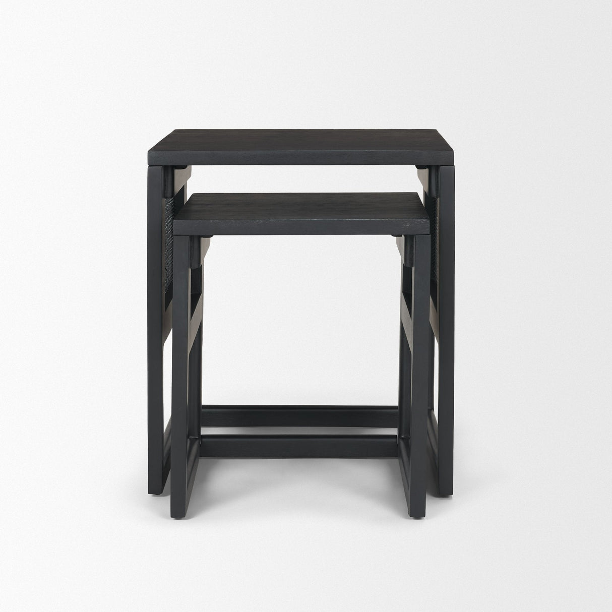 Grier Set of 2 Black Wood w/ Black Cane Nesting Accent Tables by Mercana at Eve Furniture