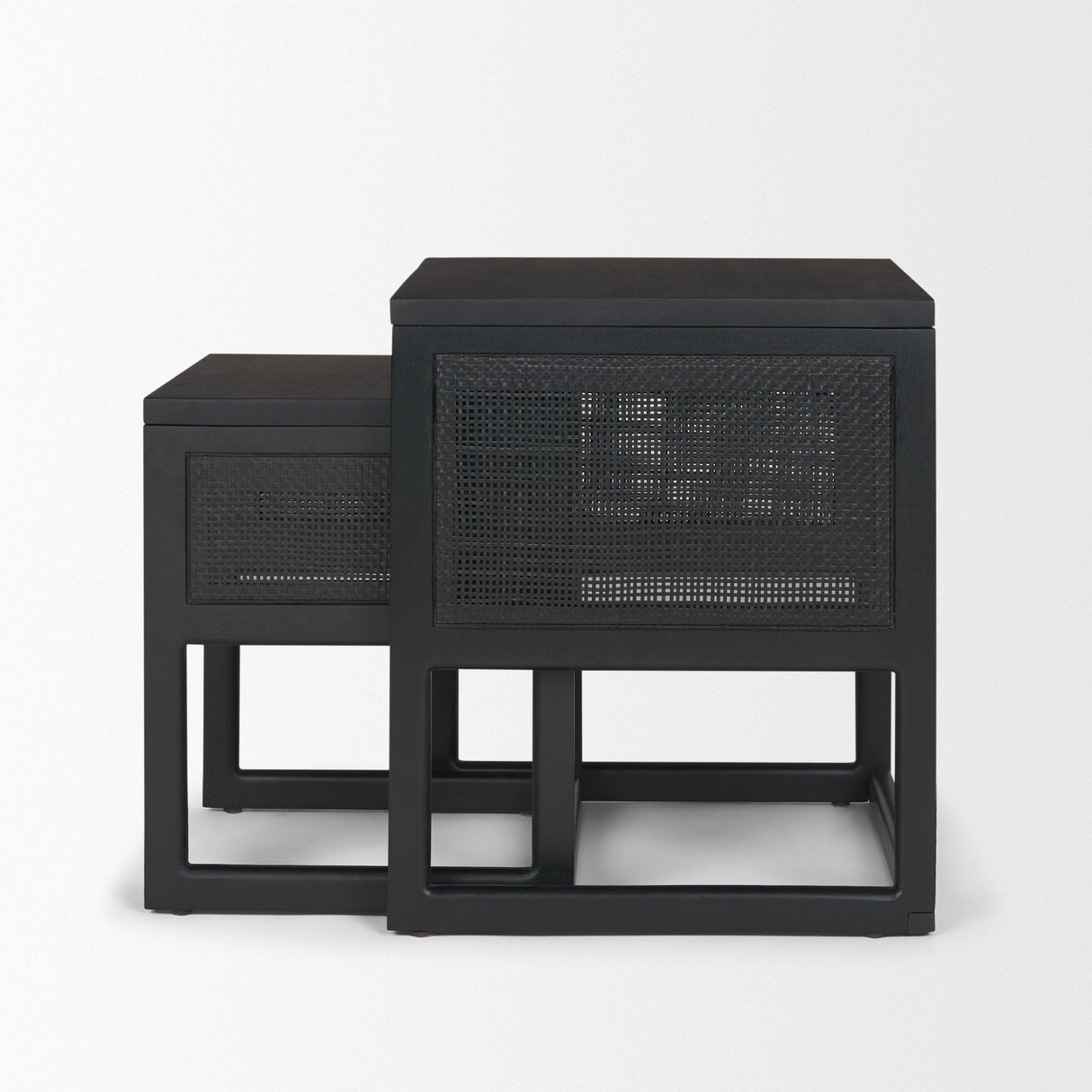 Grier Set of 2 Black Wood w/ Black Cane Nesting Accent Tables by Mercana at Eve Furniture