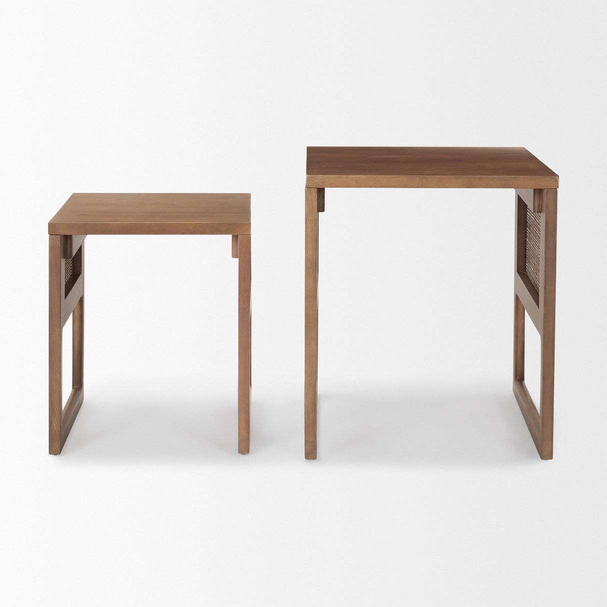 Grier Set of 2 Medium Brown Solid Wood w/ Cane Nesting Accent Tables by Mercana at Eve Furniture