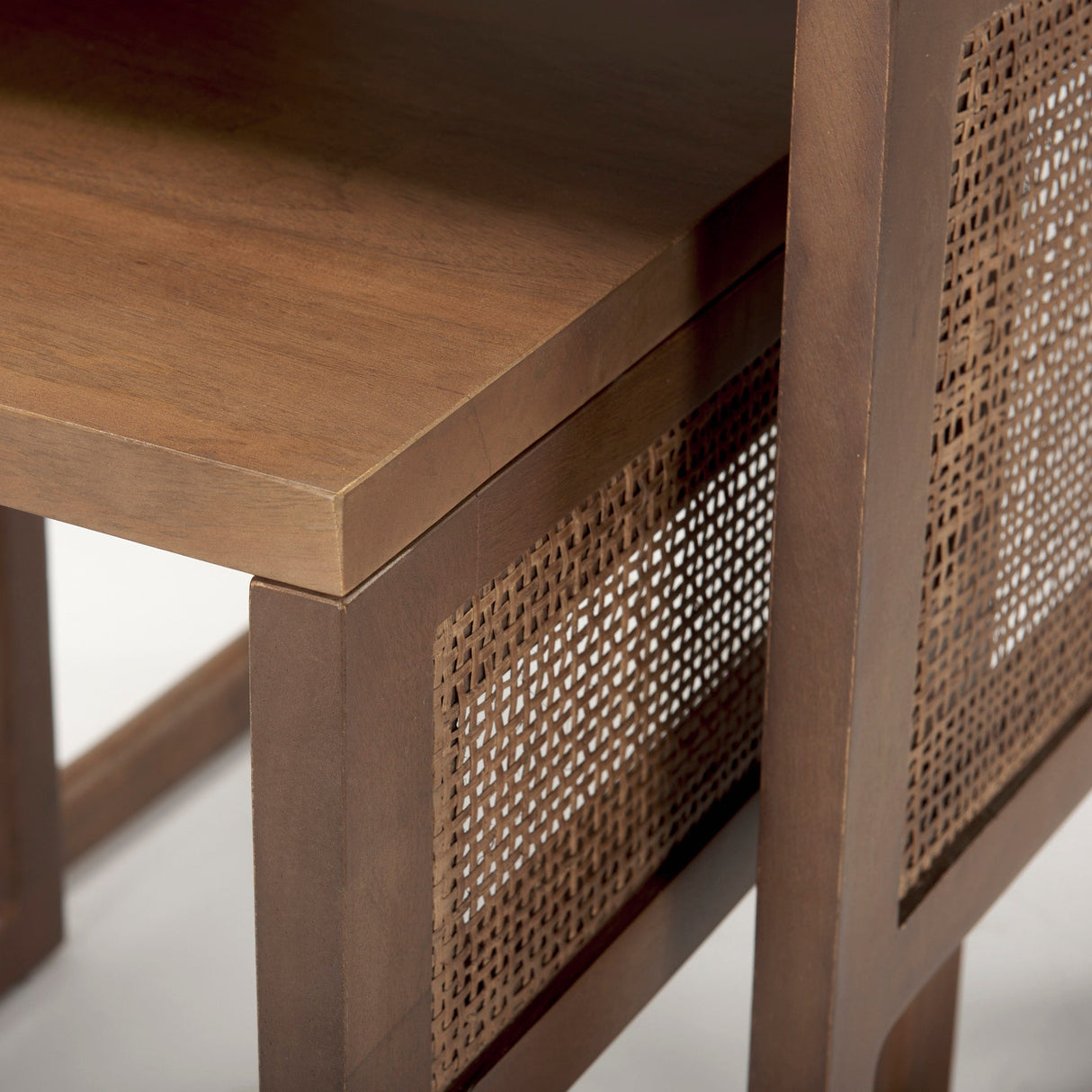 Grier Set of 2 Medium Brown Solid Wood w/ Cane Nesting Accent Tables by Mercana at Eve Furniture