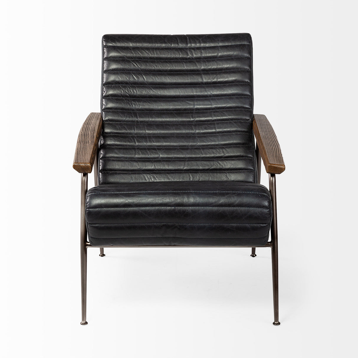 Grosjean Black Leather Wrap Metal Frame Accent Chair by Mercana at Eve Furniture
