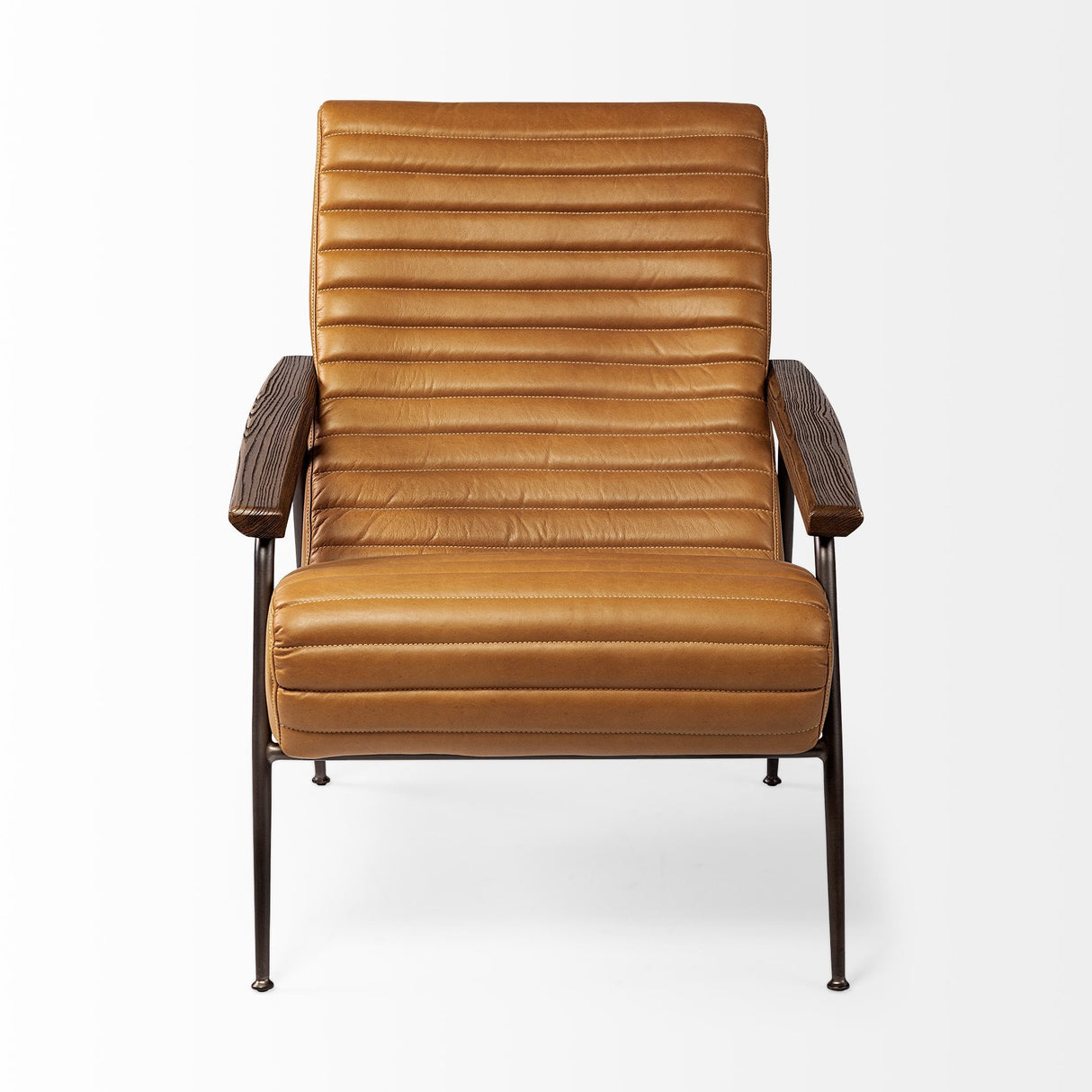 Grosjean Brown Leather Wrap Metal Frame Accent Chair by Mercana at Eve Furniture