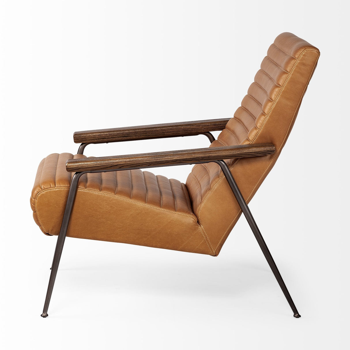 Grosjean Brown Leather Wrap Metal Frame Accent Chair by Mercana at Eve Furniture