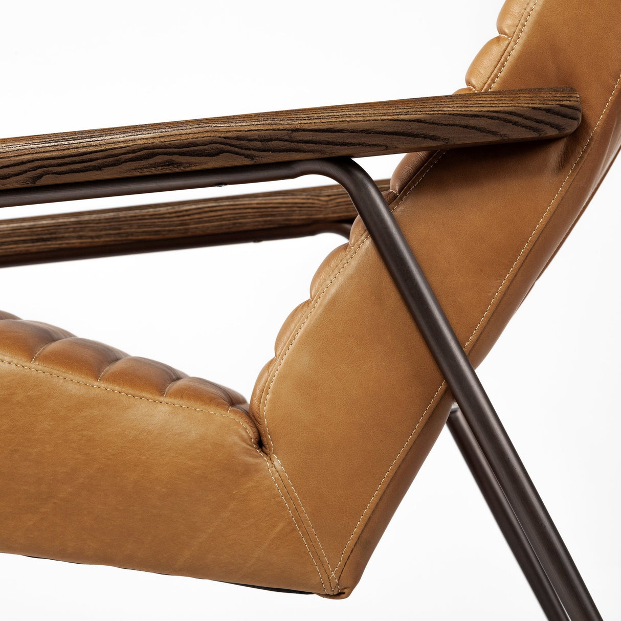 Grosjean Brown Leather Wrap Metal Frame Accent Chair by Mercana at Eve Furniture