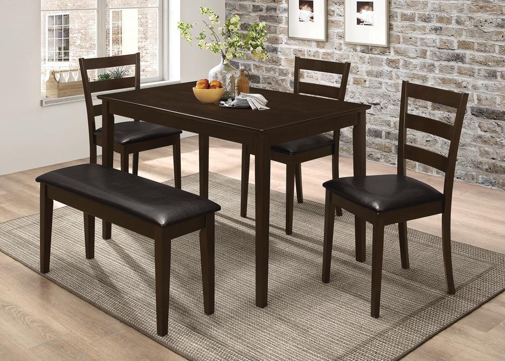 Guillen Cappuccino/Dark Brown 5-Piece Dining Set with Bench by Coaster at Eve Furniture