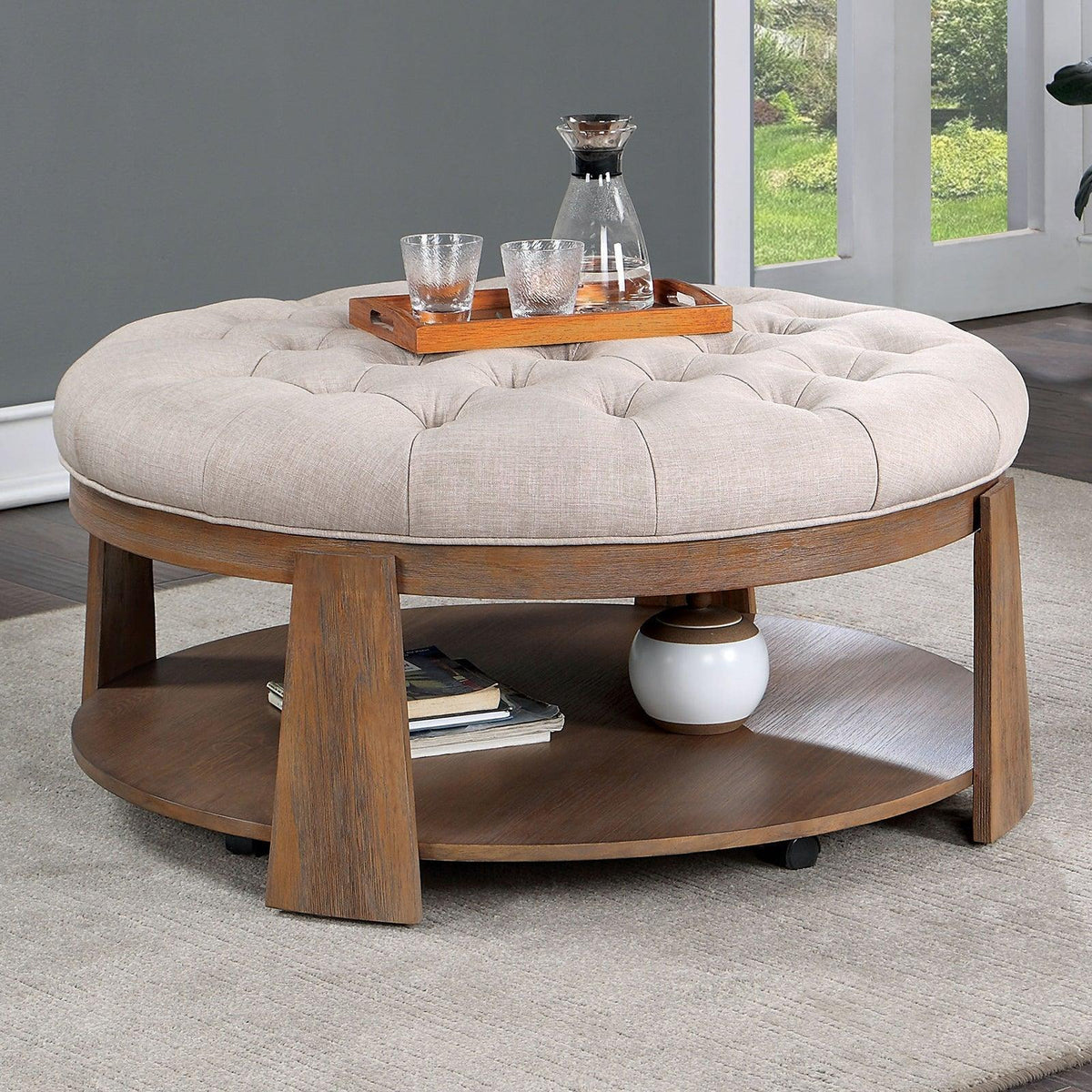 Guis Natural Tone/Beige Ottoman by Furniture of America at Eve Furniture