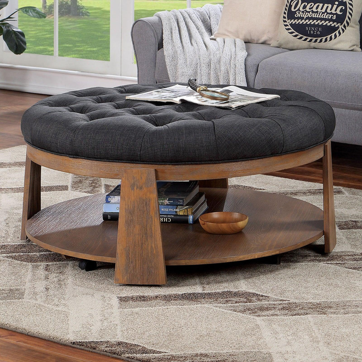 Guis Natural/Dark Gray Ottoman by Furniture of America at Eve Furniture