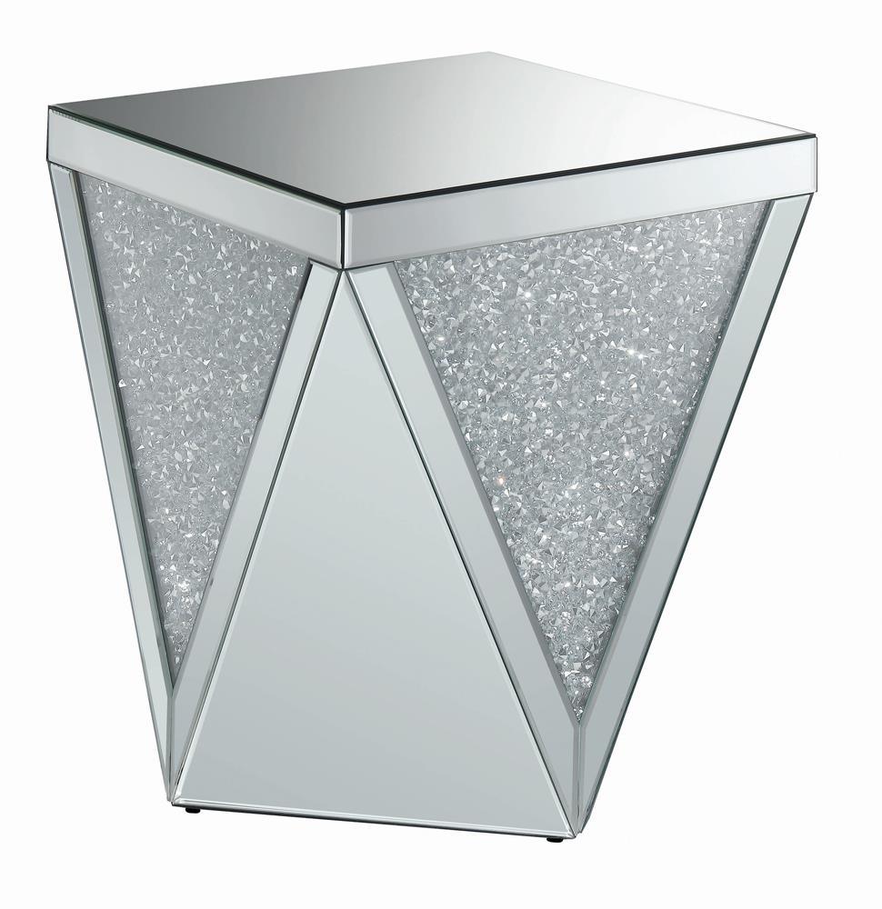 Gunilla Silver/Clear Mirror Square End Table with Triangle Detailing by Coaster at Eve Furniture