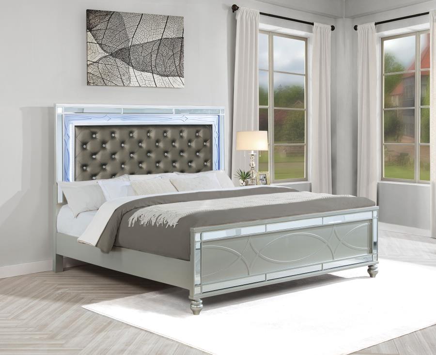 Gunnison Silver Metallic Eastern King Panel Bed with LED Lighting by Coaster at Eve Furniture