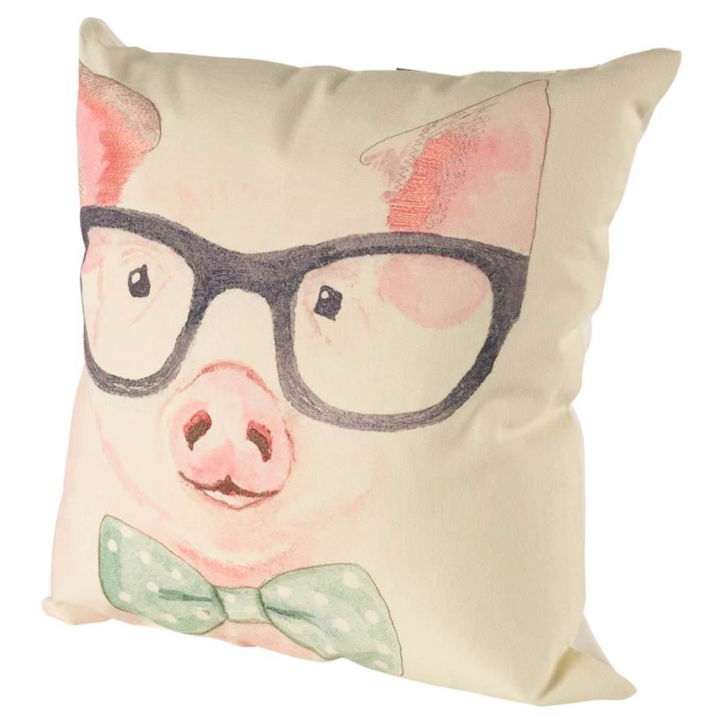 Gunther Pink Pig with Glasses Pillow Cover w/Non-Allergen Filler, Set of 2 by Mercana at Eve Furniture