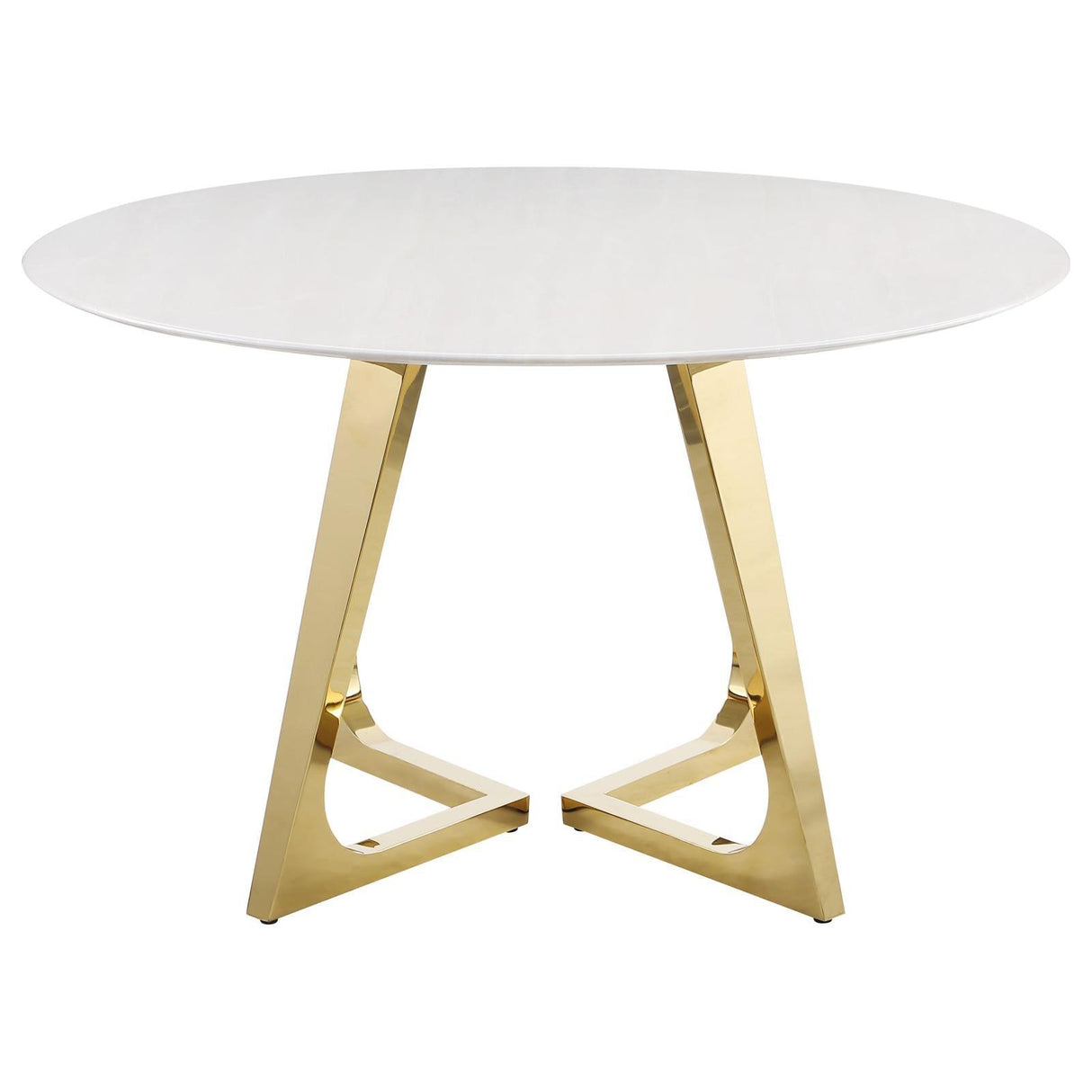 Gwynn White and Gold Stainless Steel Base Marble Top Round Dining Table by Coaster at Eve Furniture