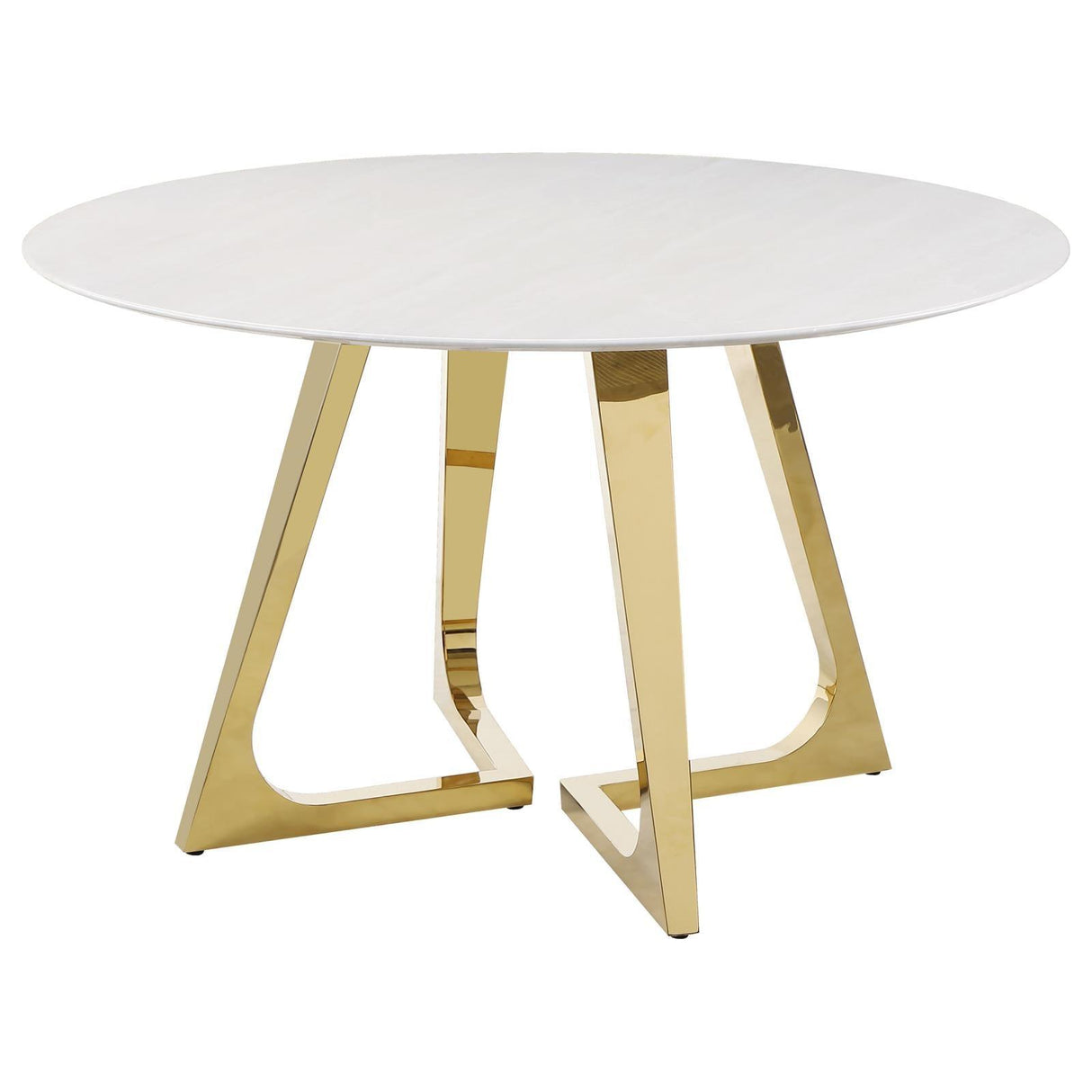 Gwynn White and Gold Stainless Steel Base Marble Top Round Dining Table by Coaster at Eve Furniture