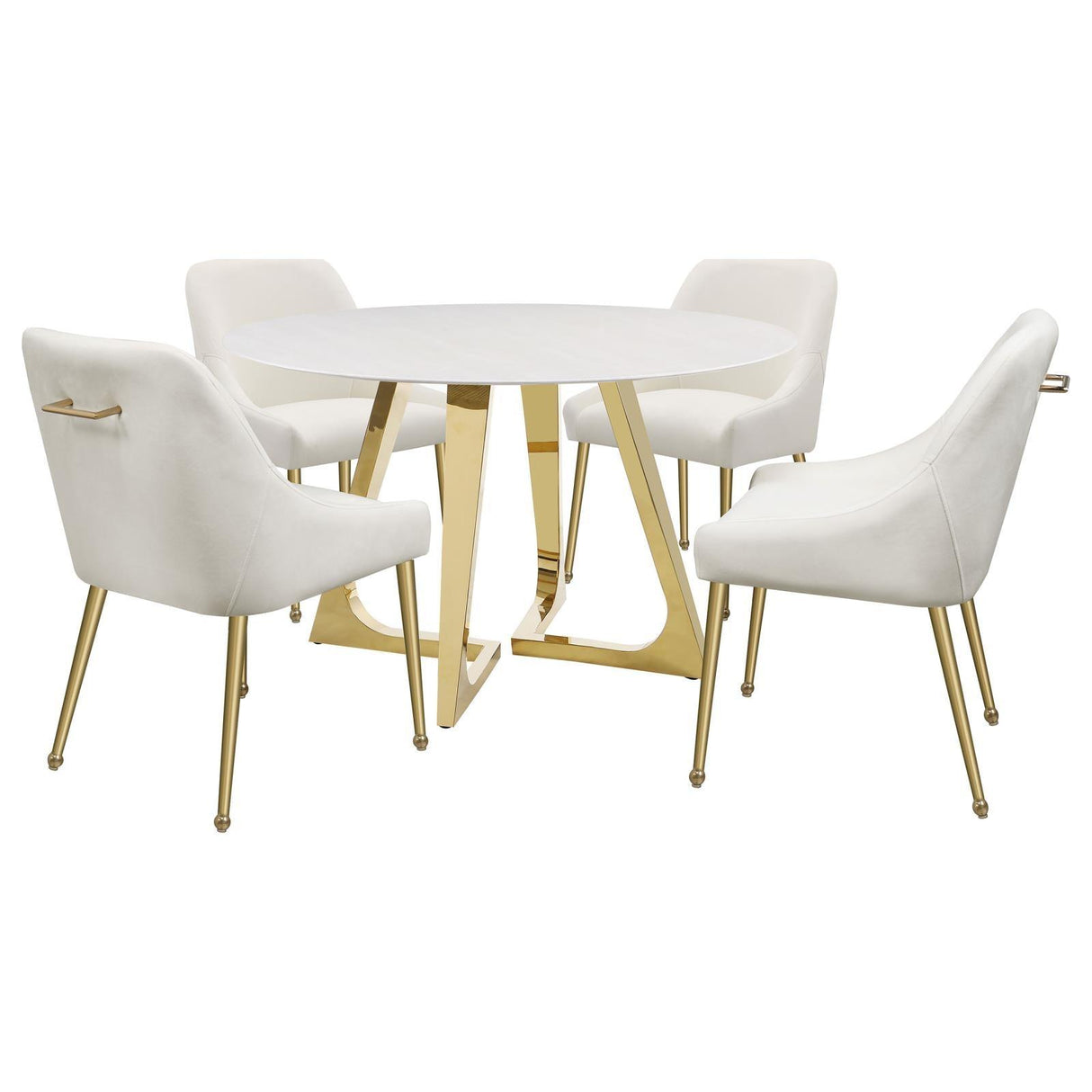 Gwynn White and Gold Stainless Steel Base Marble Top Round Dining Table by Coaster at Eve Furniture