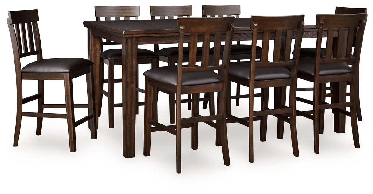 Haddigan Dark Brown Counter Height Dining Table with 8 Barstools by Ashley at Eve Furniture