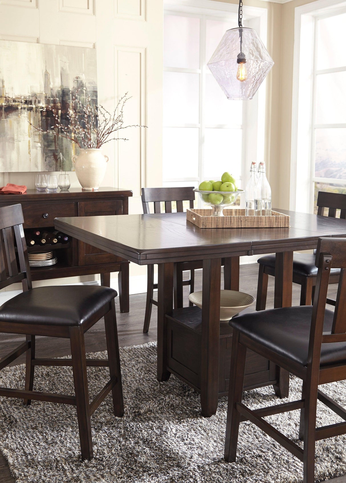 Haddigan Dark Brown Rectangular Extendable Counter Height Dining Room Set by Ashley at Eve Furniture