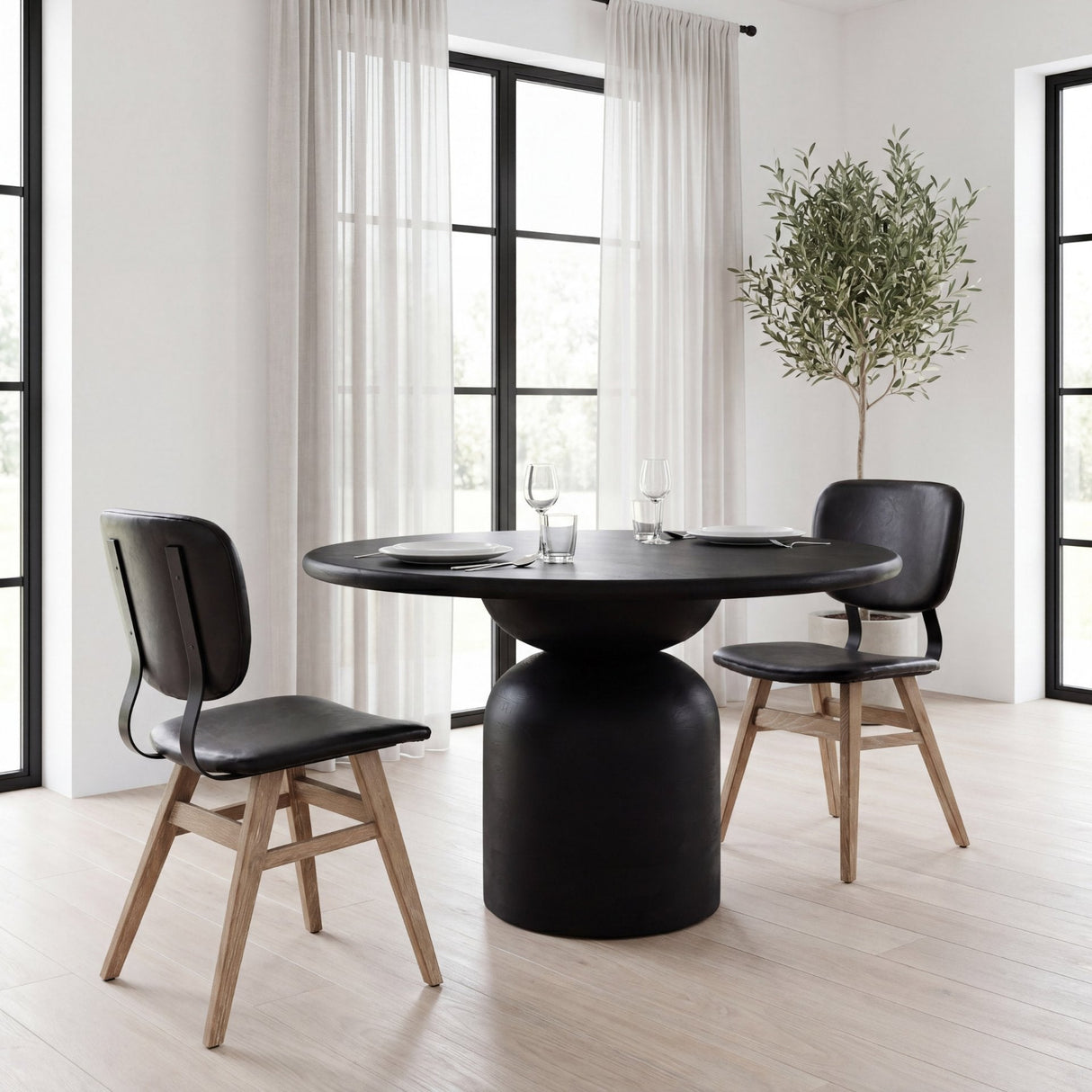 Haden I Black Faux-Leather Wrap Brown Solid Wood and Iron Base Dining Chair, Set of 2 by Mercana at Eve Furniture