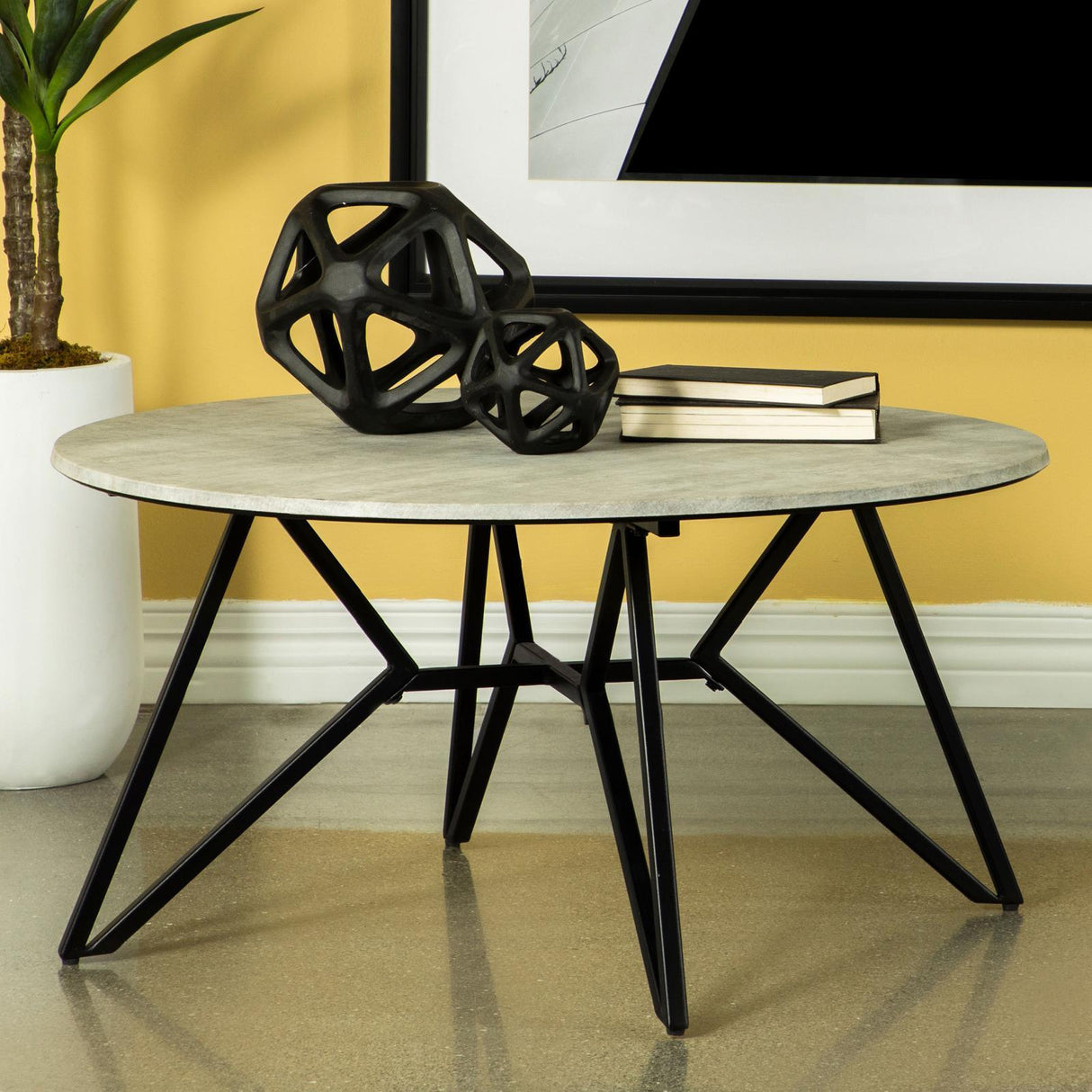 Hadi Cement/Gunmetal Round Coffee Table with Hairpin Legs by Coaster at Eve Furniture
