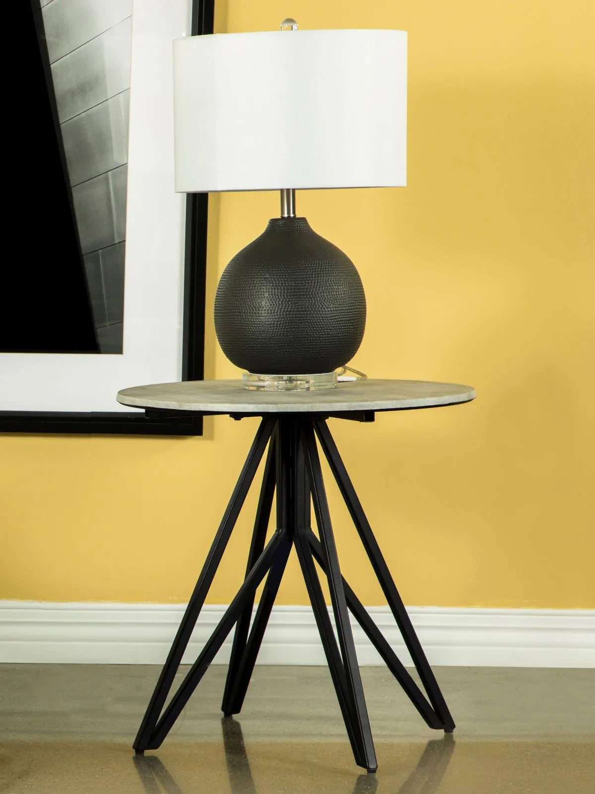 Hadi Cement/Gunmetal Round End Table with Hairpin Legs by Coaster at Eve Furniture