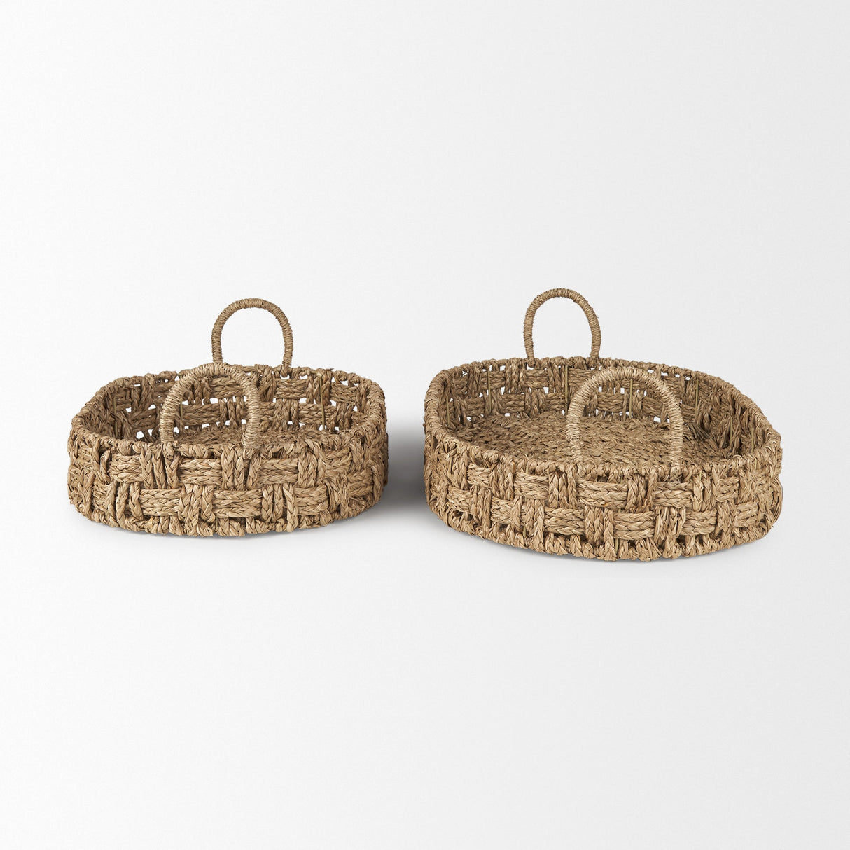 Haini Set of 2 Large Basketweave Seagrass Trays w/ Loop Handles by Mercana at Eve Furniture