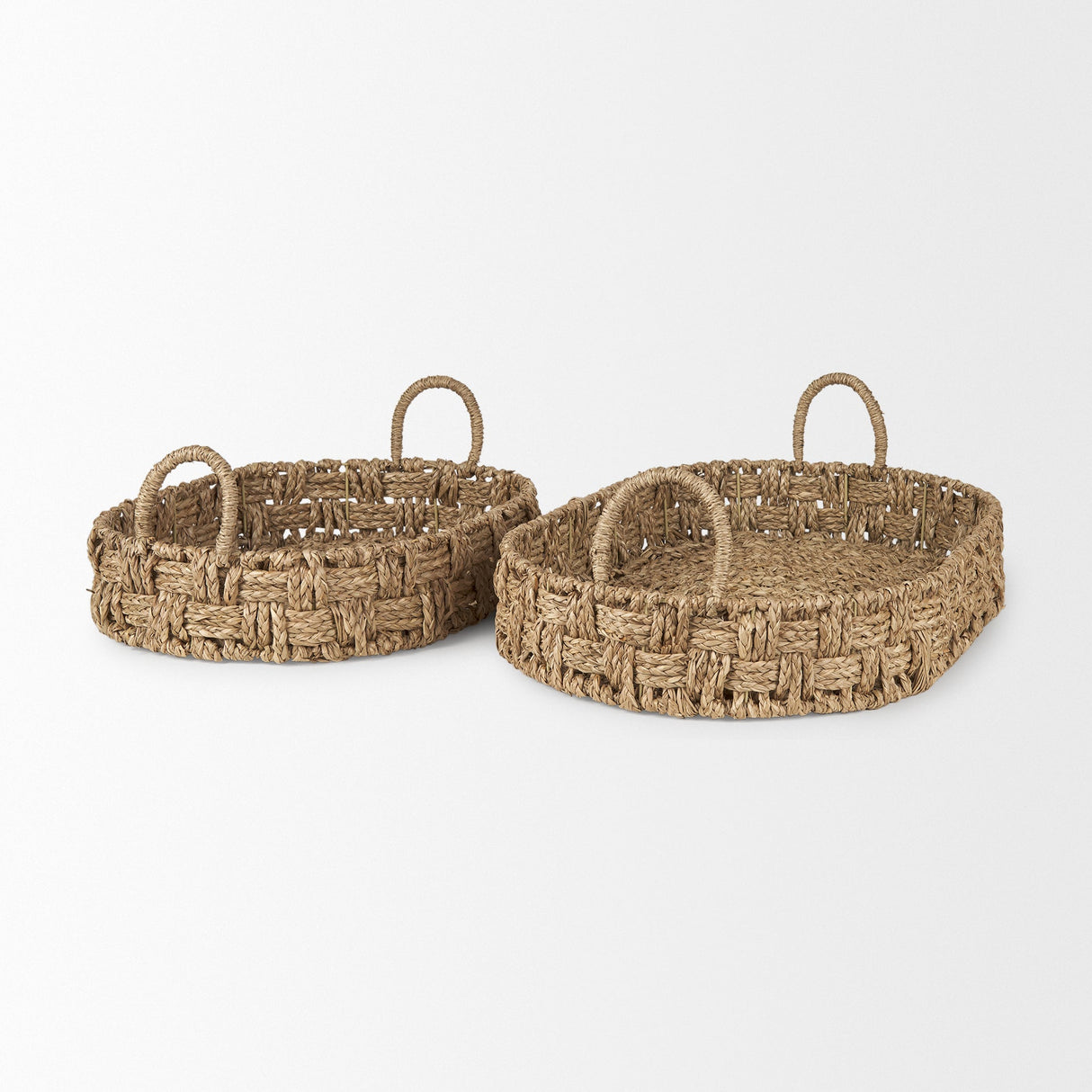 Haini Set of 2 Large Basketweave Seagrass Trays w/ Loop Handles by Mercana at Eve Furniture