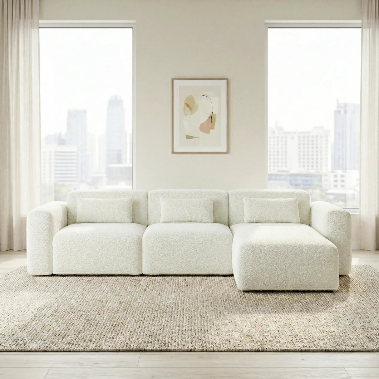 Haledon 3-Piece Sand Boucle Right Sectional Sofa by Ashcroft Furniture at Eve Furniture