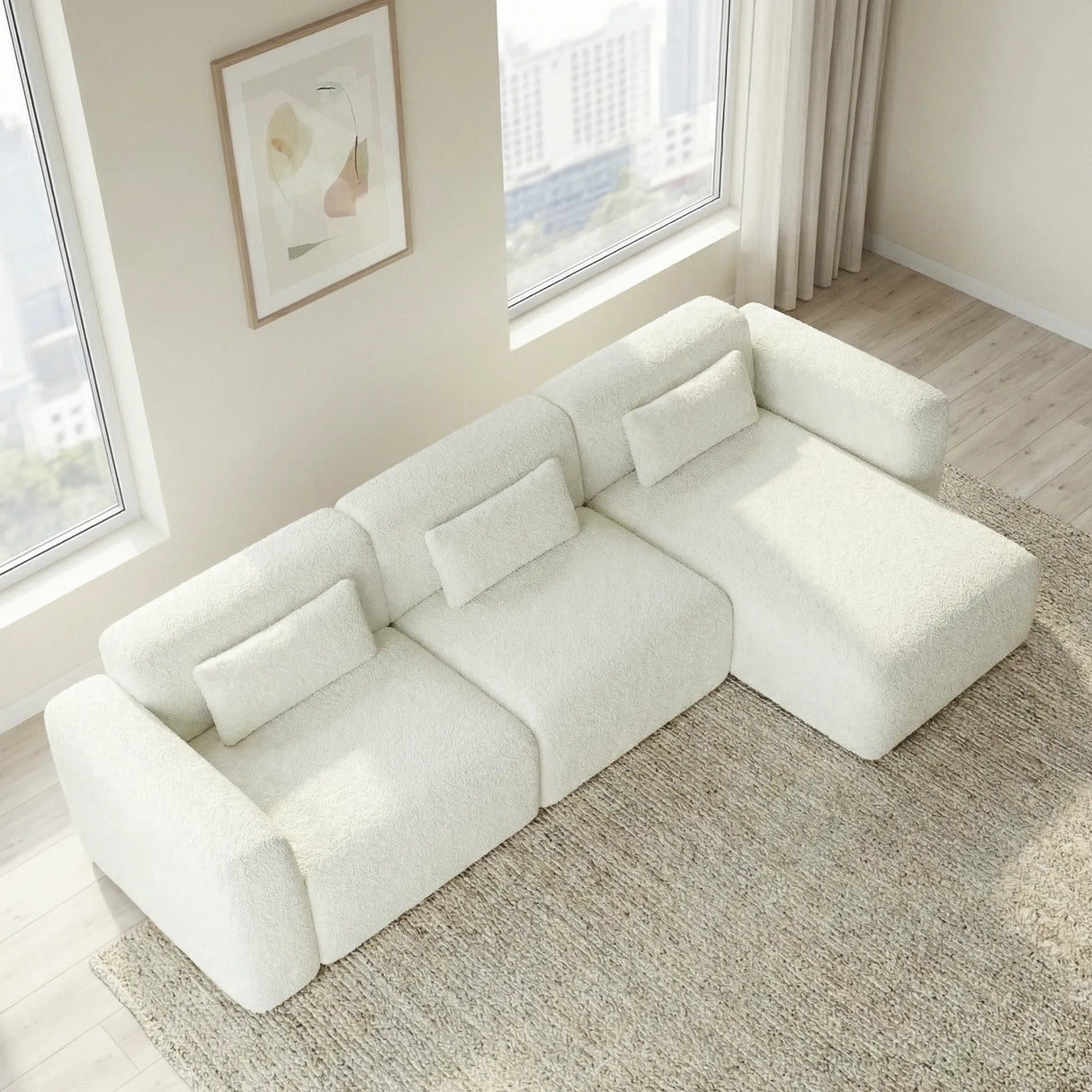 Haledon 3-Piece Sand Boucle Right Sectional Sofa by Ashcroft Furniture at Eve Furniture