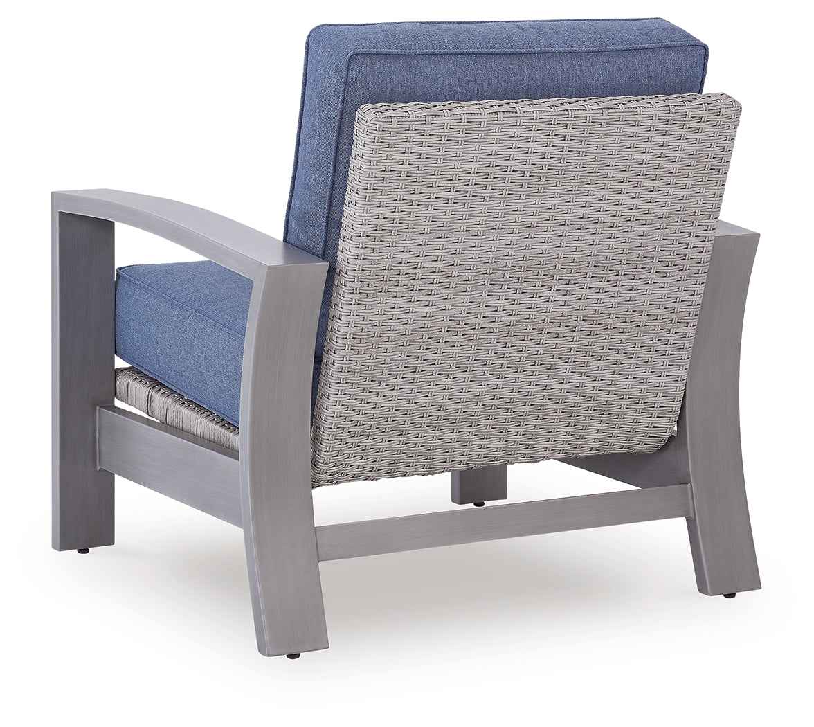 Half Moon Beach Blue/Gray Outdoor Sofa and 2 Chairs with Coffee Tabl by Ashley at Eve Furniture