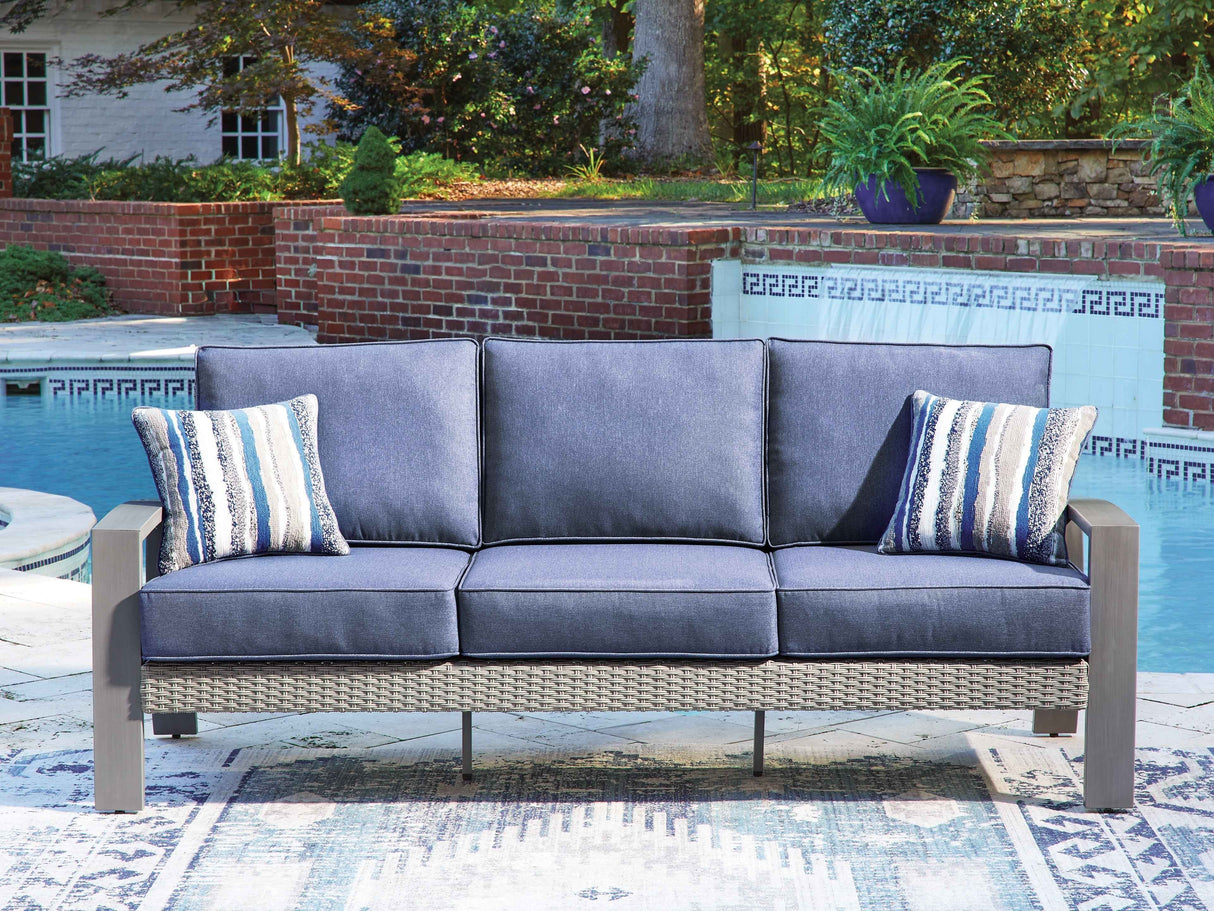 Half Moon Beach Blue/Gray Outdoor Sofa with Cushion by Ashley at Eve Furniture