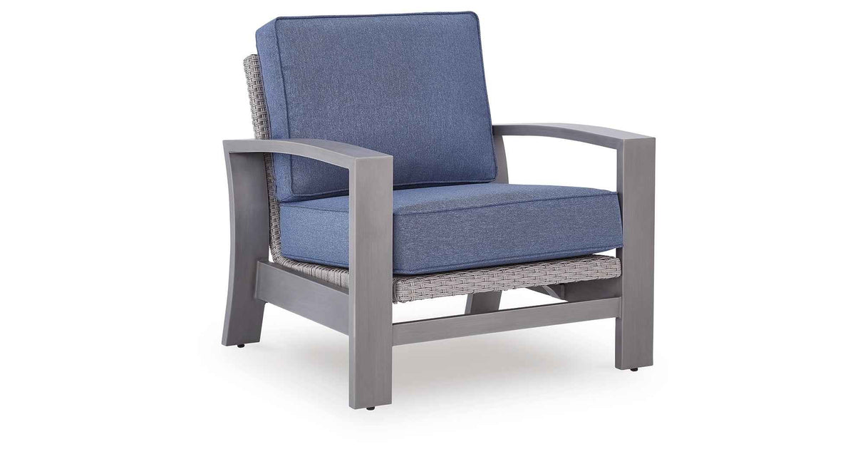 Half Moon Beach Blue/Gray Outdoor Spring Lounge Chair by Ashley at Eve Furniture