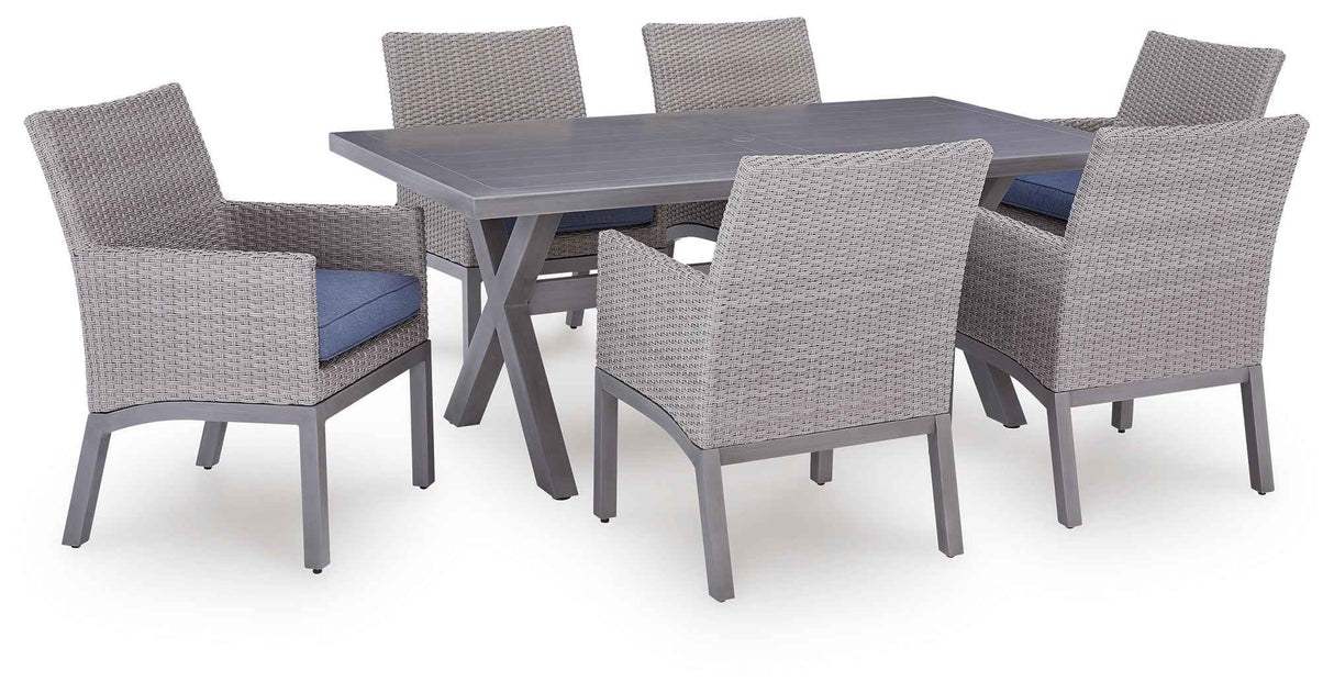 Half Moon Gray Beach Outdoor Dining Table and 6 Armchairs by Ashley at Eve Furniture