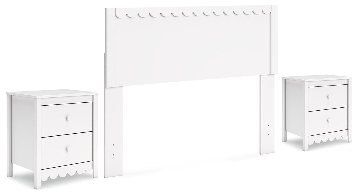 Hallityn Full Panel Headboard with 2 Nightstands in White by Ashley at Eve Furniture