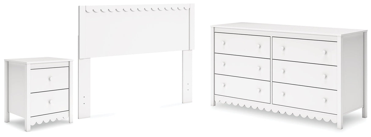Hallityn Full Panel Headboard with Dresser and Nightstand in White by Ashley at Eve Furniture