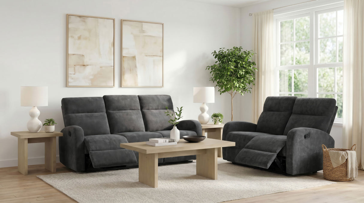 Hamilton 2-piece Chenille Manual Reclining Sofa Set Charcoal Grey by Coaster at Eve Furniture